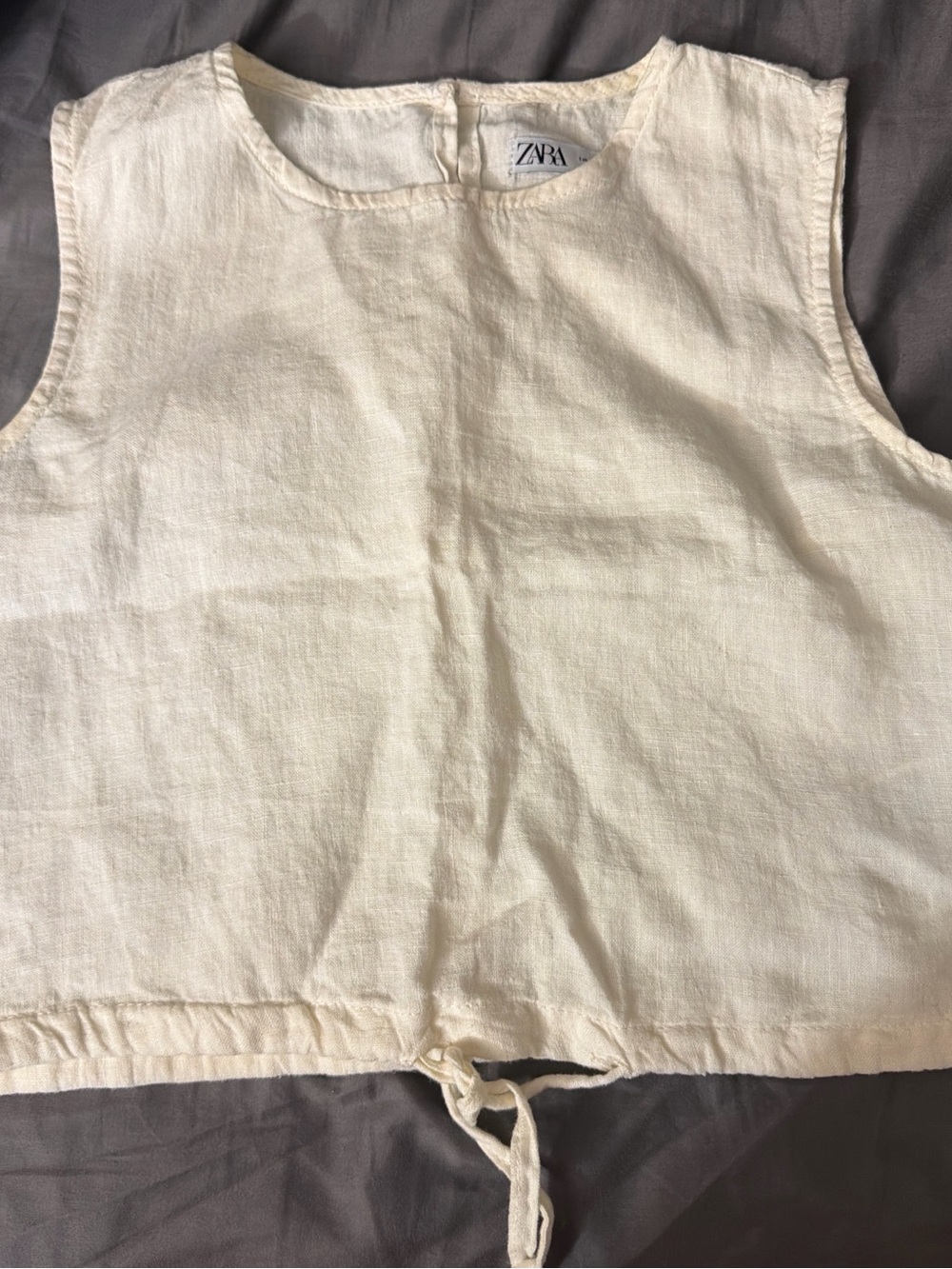 ZARA Cream Tie-Front Linen-Blend Tank Top